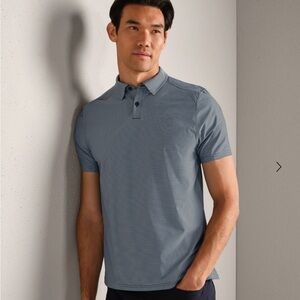 Rhone Commuter Stripe Polo Shirt in Blue/White - Size Medium